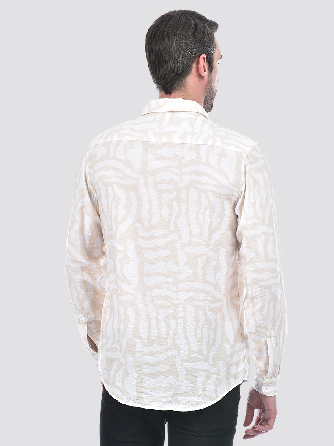 Numero Uno Men Abstract Beige Shirt